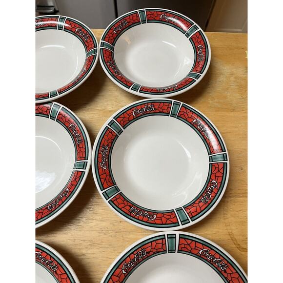 Gibson Designs Coca Cola Traditions Stained Glass Pattern Soup/Cereal Bowl 6 Set - Picture 7 of 9